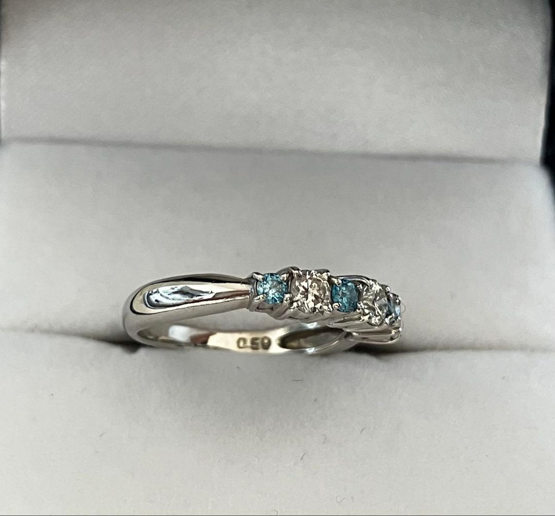 ダイヤモンド ブルーダイヤ 0.5ct プラチナ Pt900 エタニティ 8号