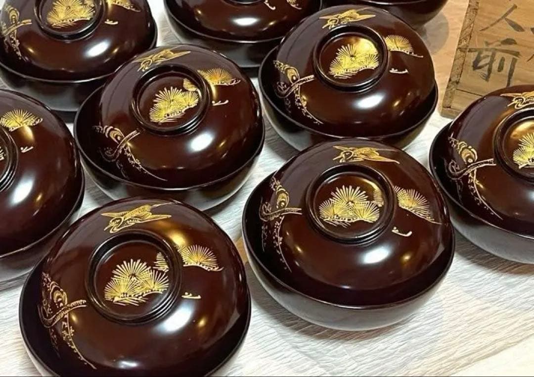 木製漆器　吸物椀　金蒔絵　骨董　時代物　アンティーク　10客① 149