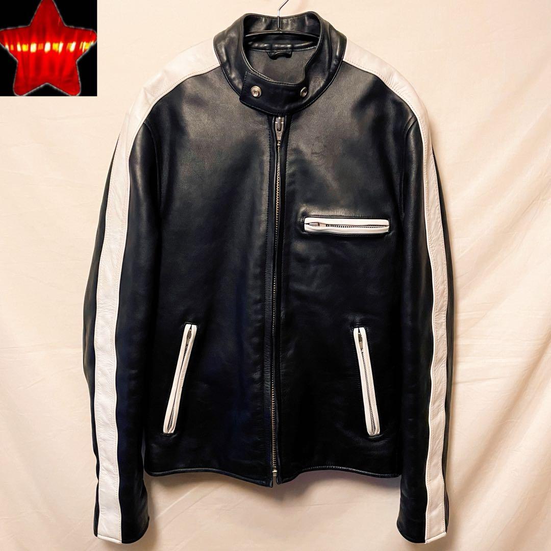 レザージャケット シングルライダースジャケット 革ジャン 切り替え ショート丈