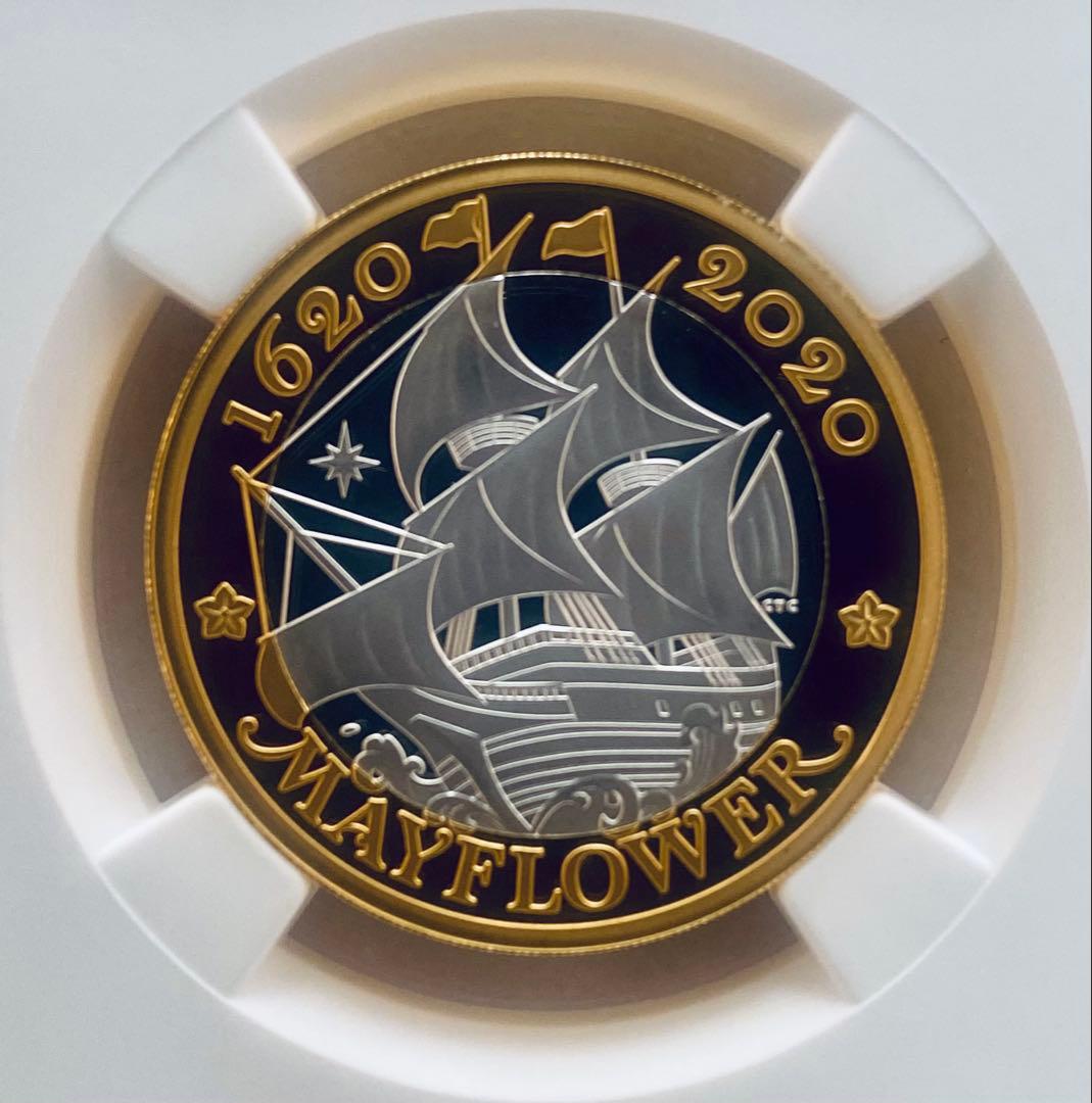 2020年 イギリス メイフラワー号出航400周年記念 2色金メッキプルーフ