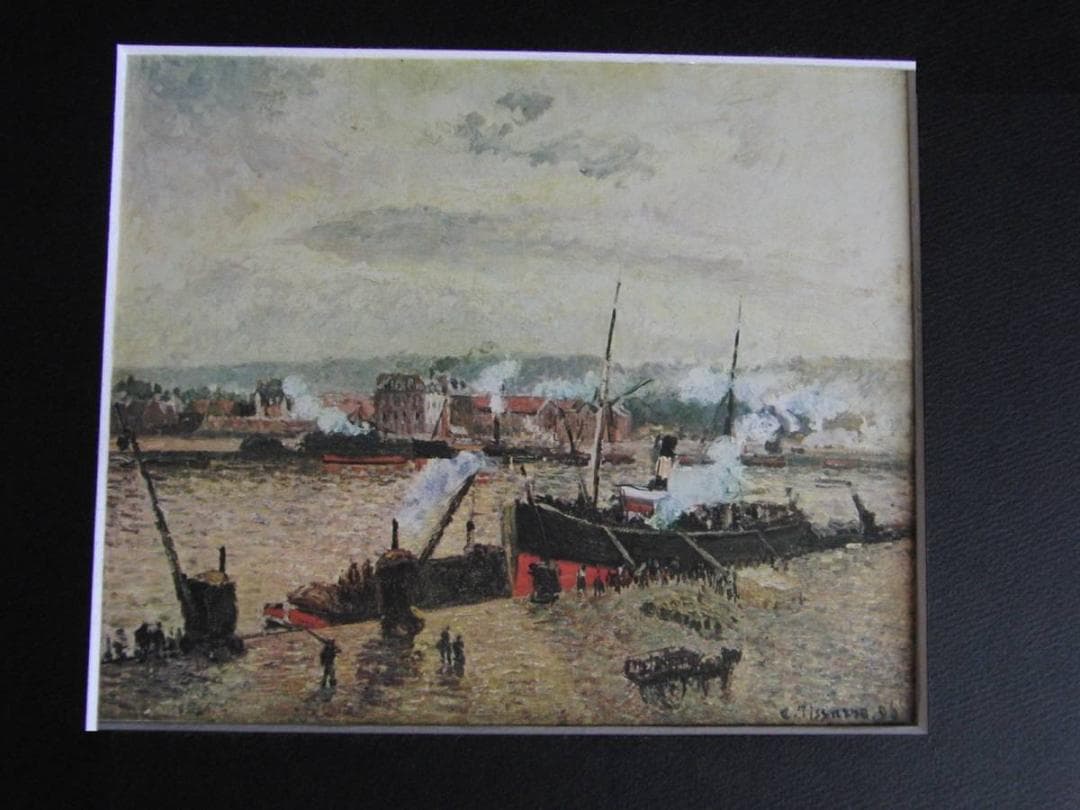 カミーユ・ピサロ、【ルーアンの港の夕日】、希少な額装用画集より、状態良好