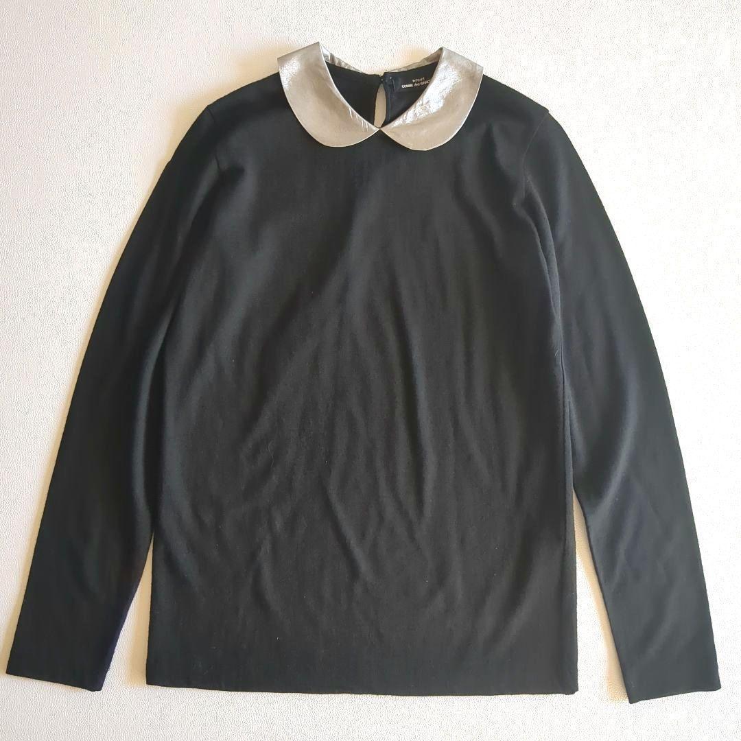 トリココムデギャルソン ニット 丸襟 バイカラー 黒 シルバー 薄手