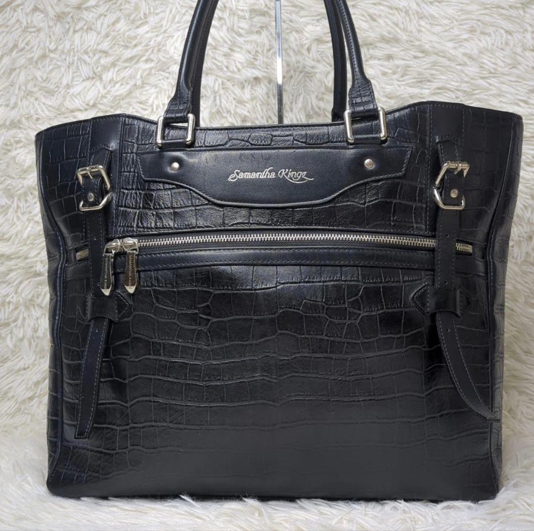 サマンサキングズ トートバッグ レザー クロコ型押し A4収納メンズ・レディース