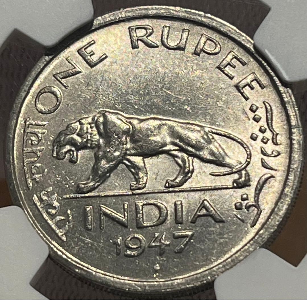 英領インド 1947年(B) ジョージ6世 1ルピー銀貨 NGC鑑定 MS60 - メルカリ