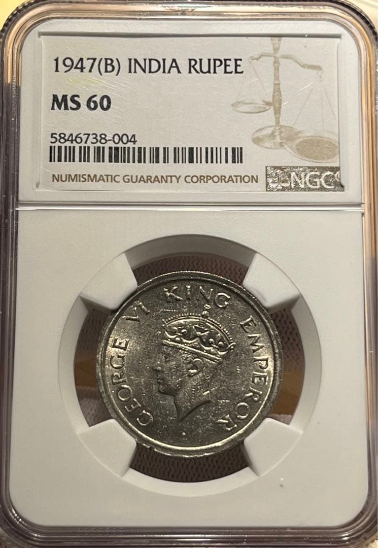 英領インド 1947年(B) ジョージ6世 1ルピー銀貨 NGC鑑定 MS60 - メルカリ