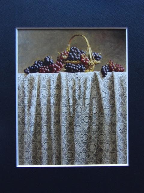 岩戸敏彦、【葡萄とレース】、希少な画集画、新品高級額・額装付