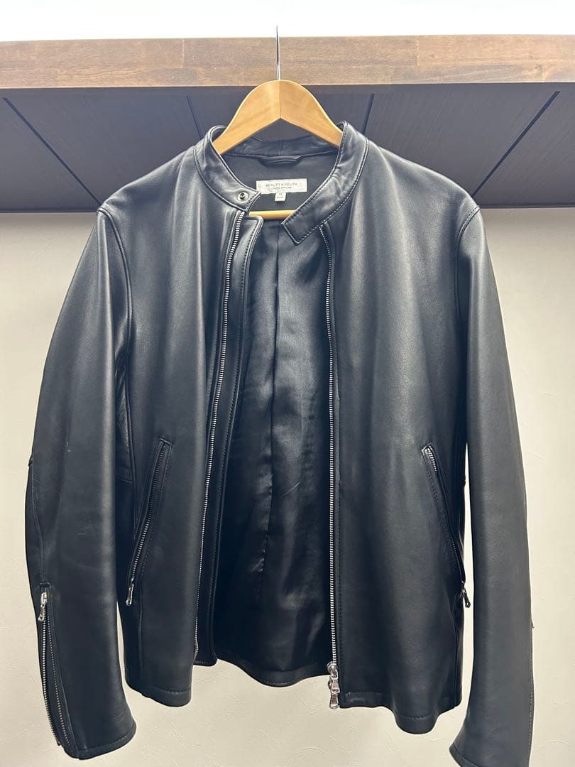 BEAUTY&YOUTH ブラックレザーシングルライダースジャケット M