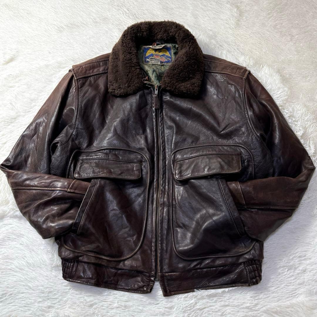 AVIREX G-1 フライトレザージャケット L ダークブラウン 本革 襟ボア