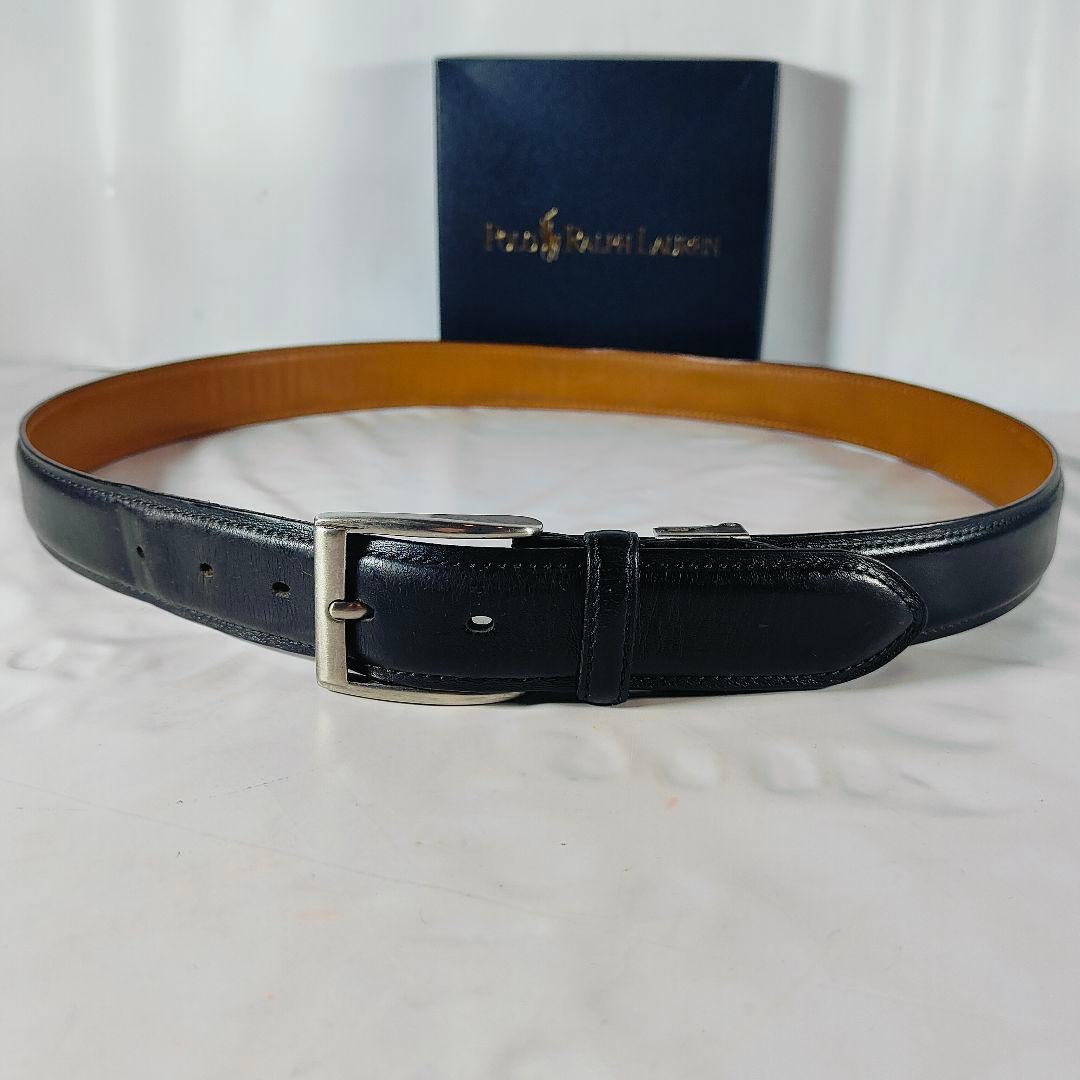 カウスキンレザー】ポロラルフローレン 高級黒艶ドレスベルト 本革