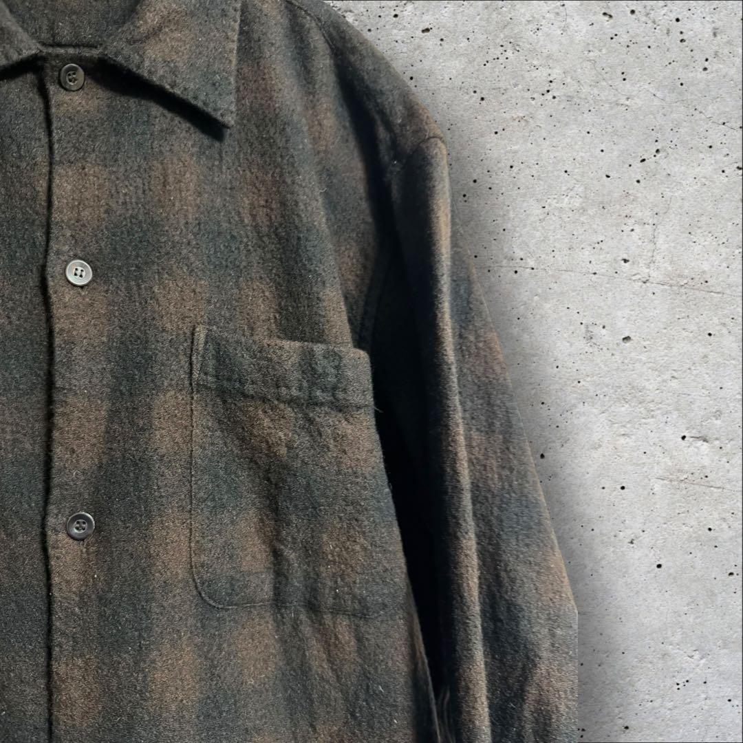 COMOLI コモリ ウールチェックシャツ ブラウン 2 カシミヤ 長袖 茶