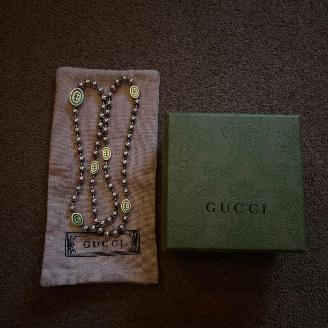 GUCCIシルバービーズネックレス インターロッキング