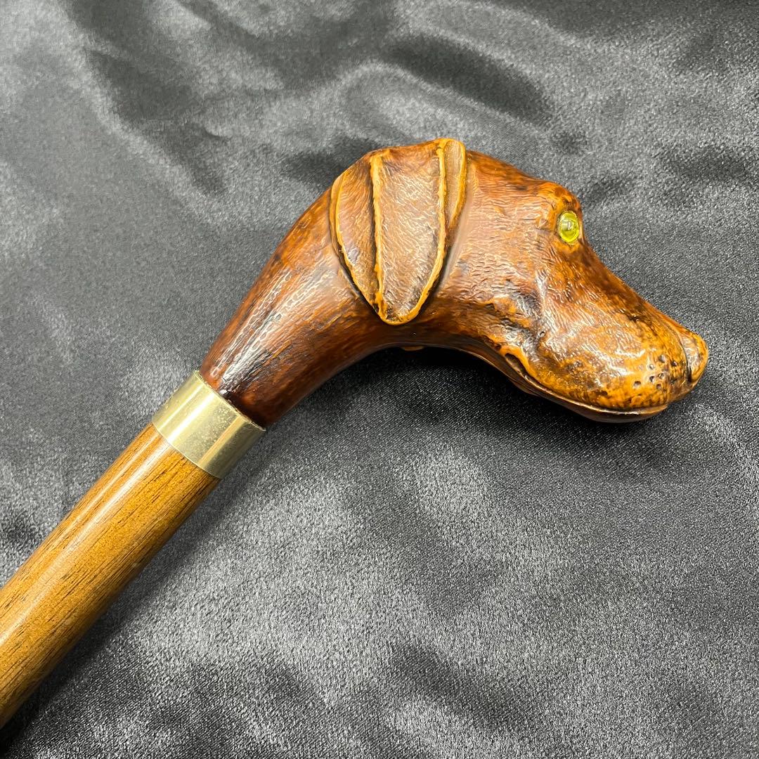 イタリア製 杖 ステッキ アニマルハンドル ハウンドドッグ 犬 木製