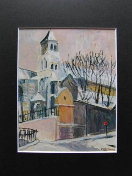村岡　平蔵 、モンマルトルの古き教会、希少な額装用画集より、新品高級額