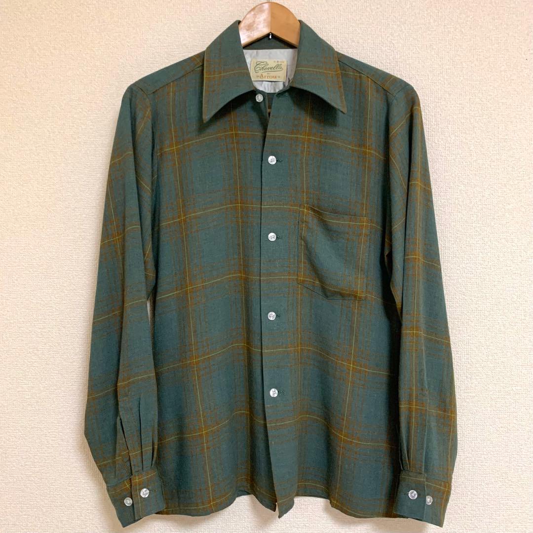 60s ARROW アロー レーヨン ギャバジン シャツ シャドー チェック M