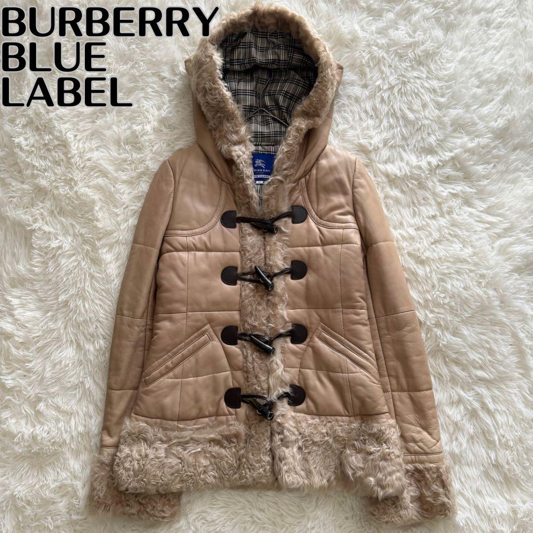 【バーバリーブルーレーベル】ダッフルコート トグル シープスキン チェック 38 中古・古着通販】BURBERRY BLUE LABEL (バーバリーブルーレーベル