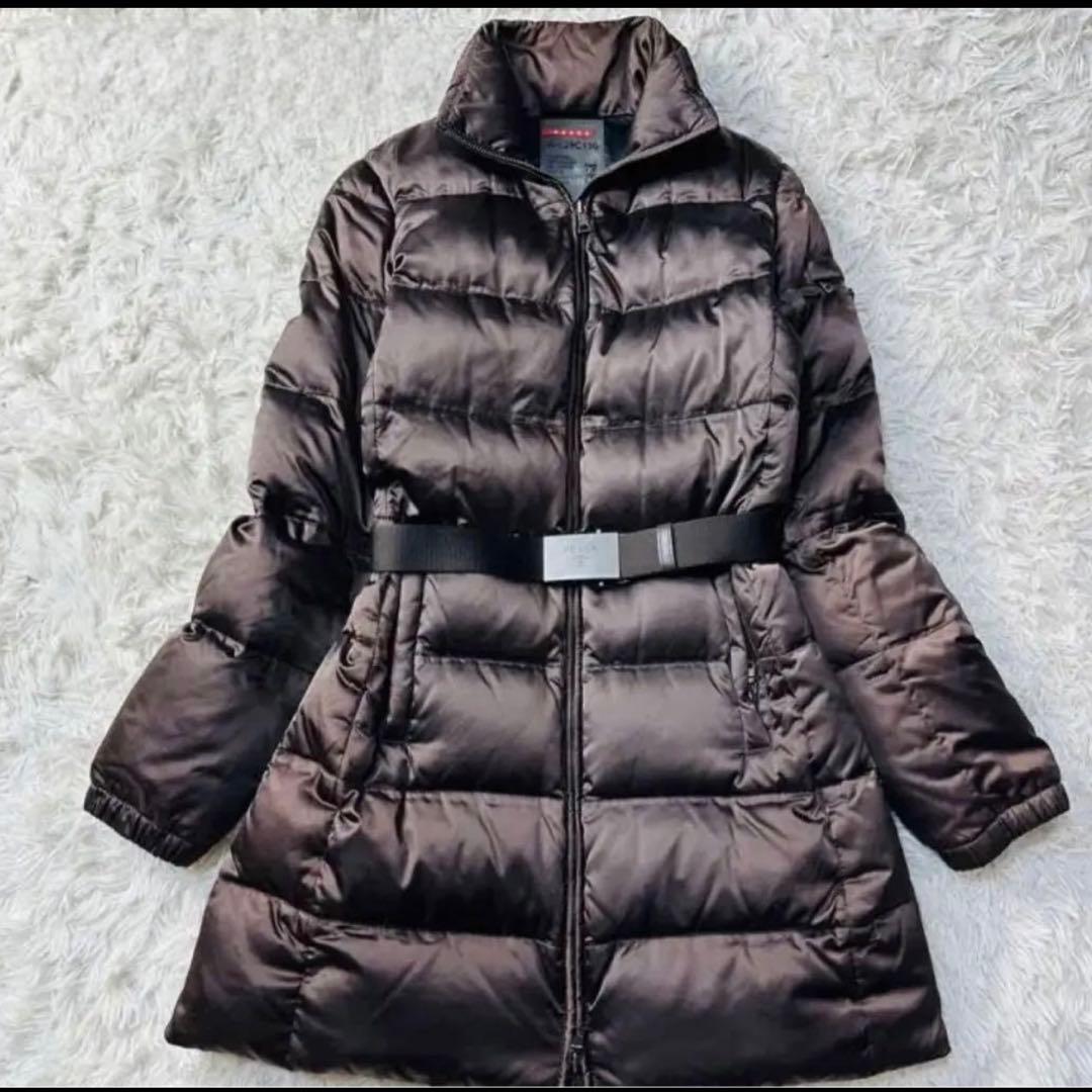 値下げ中　プラダ PRADA三角ロゴ ロングダウン レディース Lモカブラウン