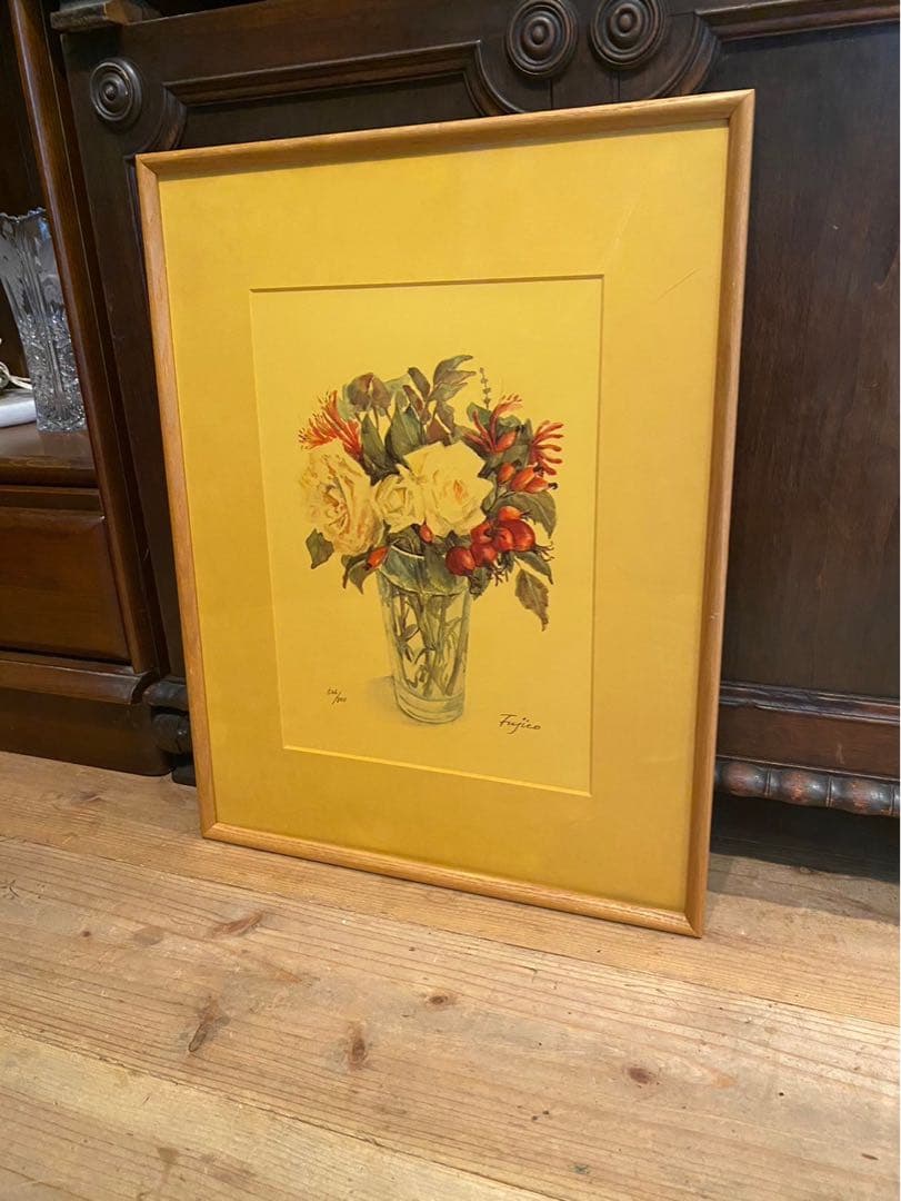 橋本不二子 リトグラフ ブーケ 薔薇 額縁 インテリアp