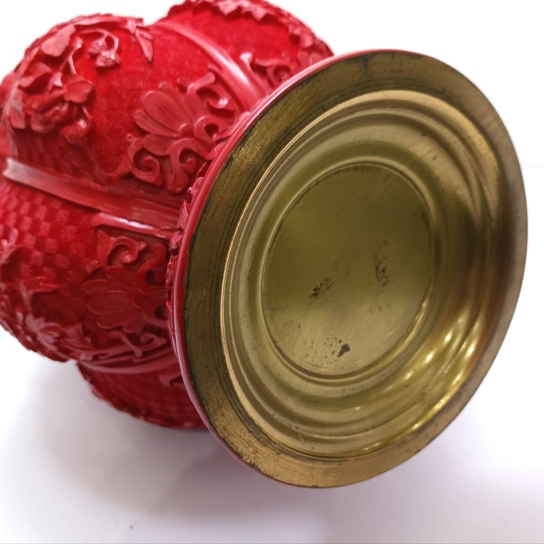 Y2551 中国 堆朱 6面花図 花瓶 高さ31.5㎝ - メルカリ