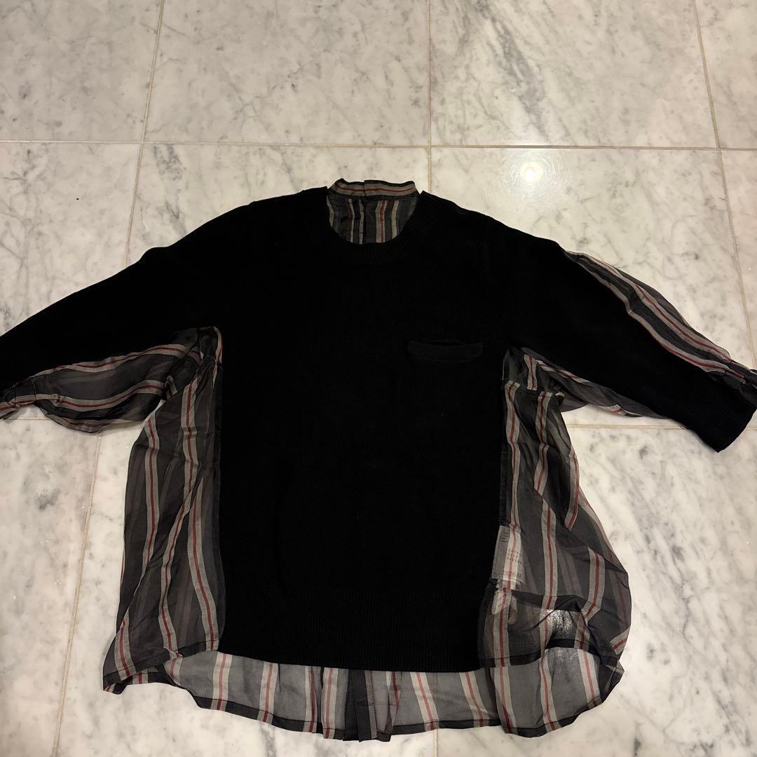 sacai前身頃コットン後オーガンジーボタン付き5分袖サイズ1