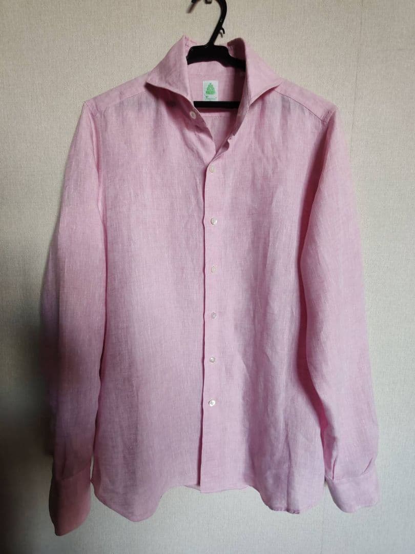 フィナモレ　 リネンシャツ　ホリゾンタルカラー　ピンク