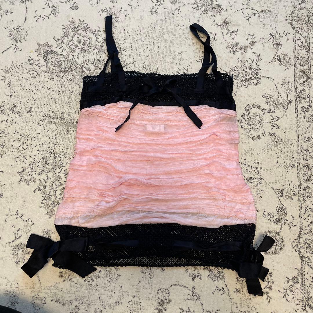 CHANEL ピンク黒 キャミソール 36