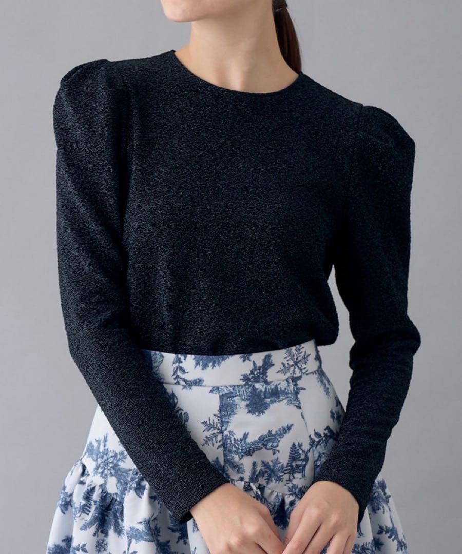 ANAYI シャイニージャージークルー プルオーバー ネイビー アナイ トップス セール】 ダブルジャージー袖シアープルオーバー （カットソー