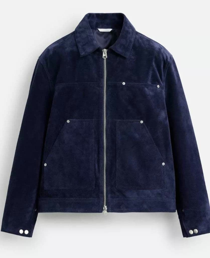 未使用 ZARA 本革 スプリットスエードレザージャケット ネイビーブルー М