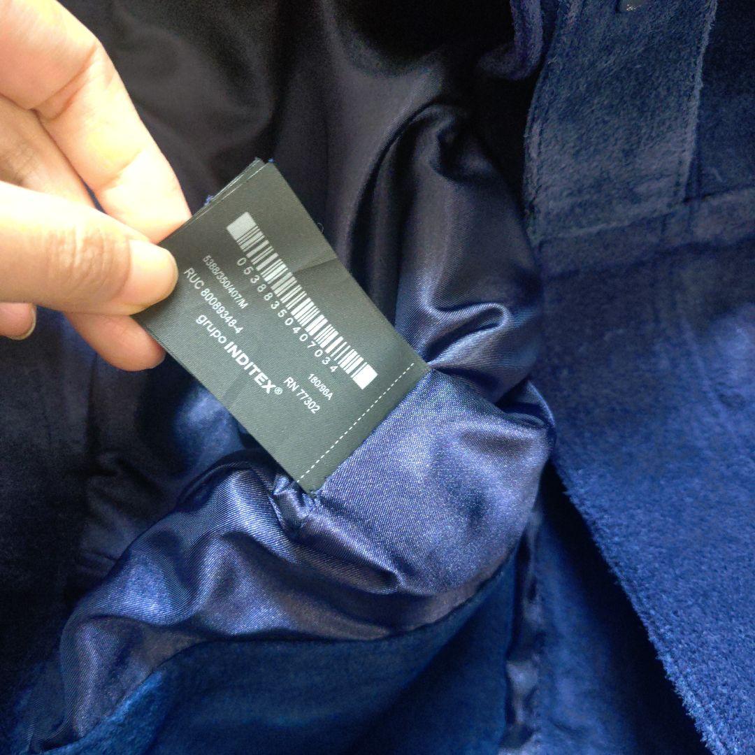 未使用 ZARA 本革 スプリットスエードレザージャケット ネイビーブルー