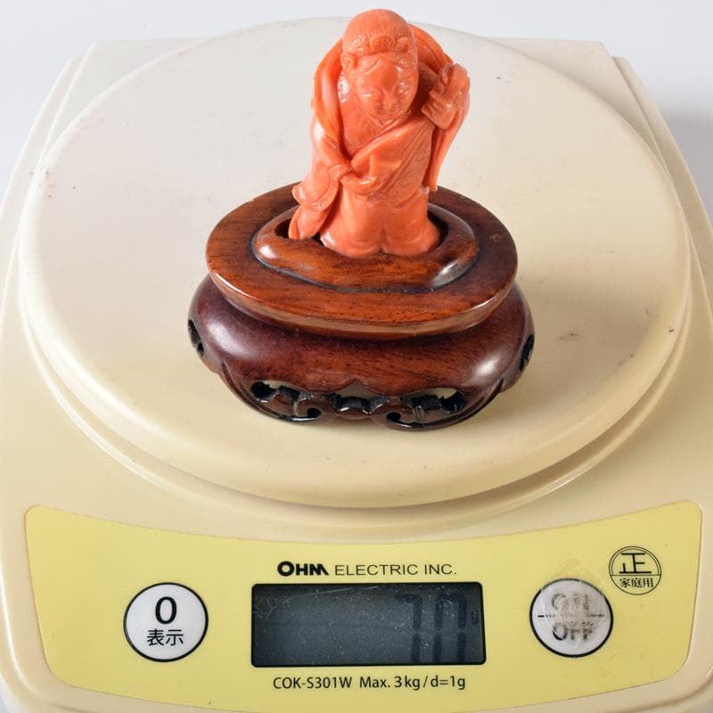 中国 赤珊瑚彫刻 サンゴ 弁財天像 七福神 置物 唐木台付 G 8383 - メルカリ