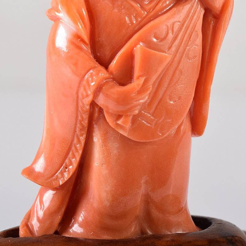 中国 赤珊瑚彫刻 サンゴ 弁財天像 七福神 置物 唐木台付 G 8383 - メルカリ