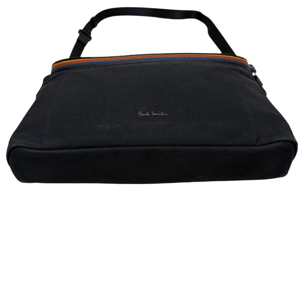 ポールスミス ショルダーバッグ キャンバス レザー マルチストライプ