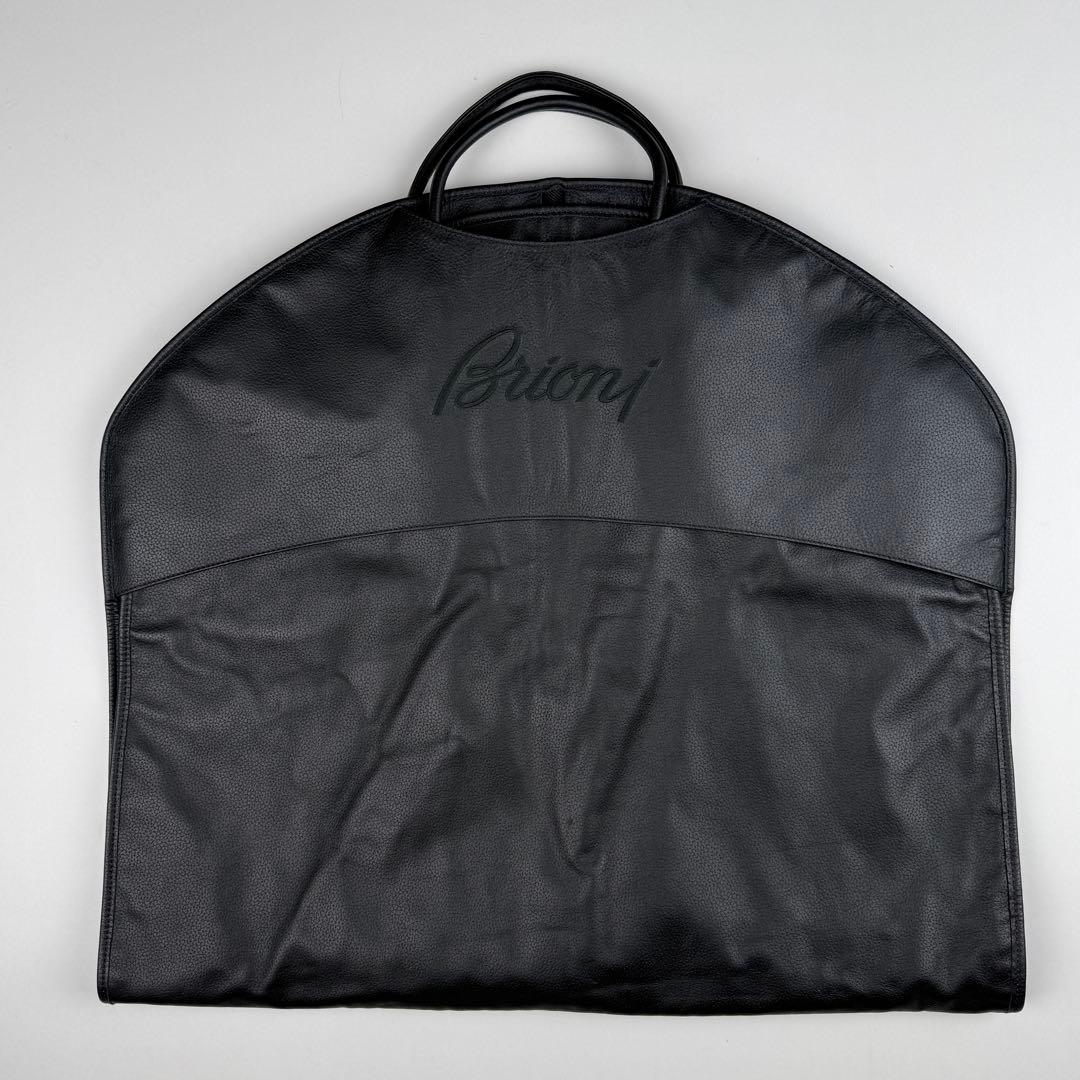 【希少】Brioni ブリオーニ ガーメントバッグ レザー ロゴ 刺繍 ブラック