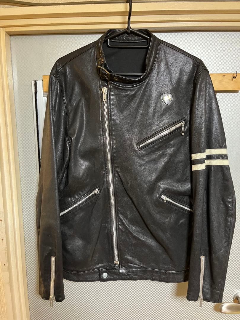 ヒステリックグラマー セミダブルレザーライダースジャケット 黒 L 検ルイスレザ