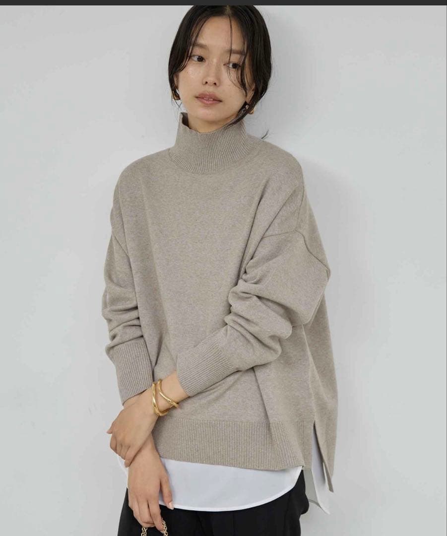 【手洗い可】【全骨格対応】オーバータートルニット グレージュ