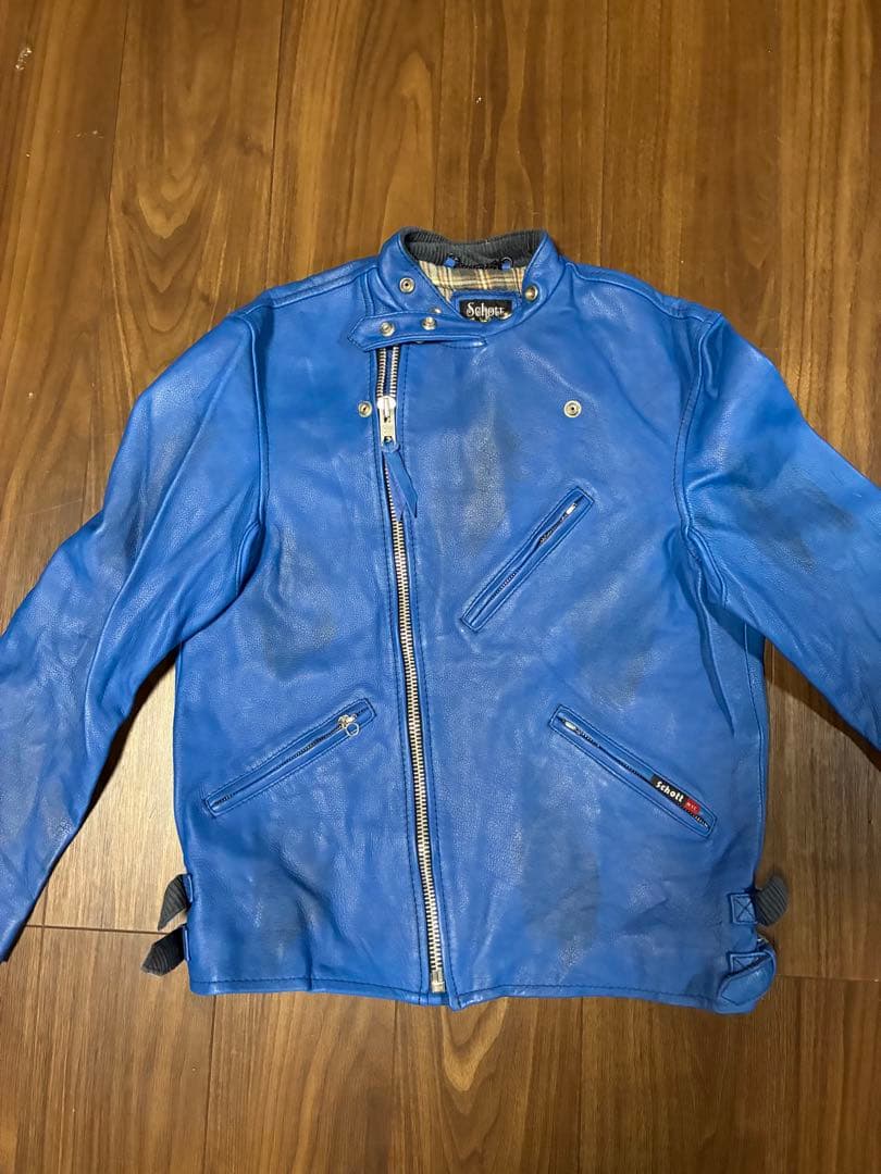 Schott ダブルライダースジャケット L 青