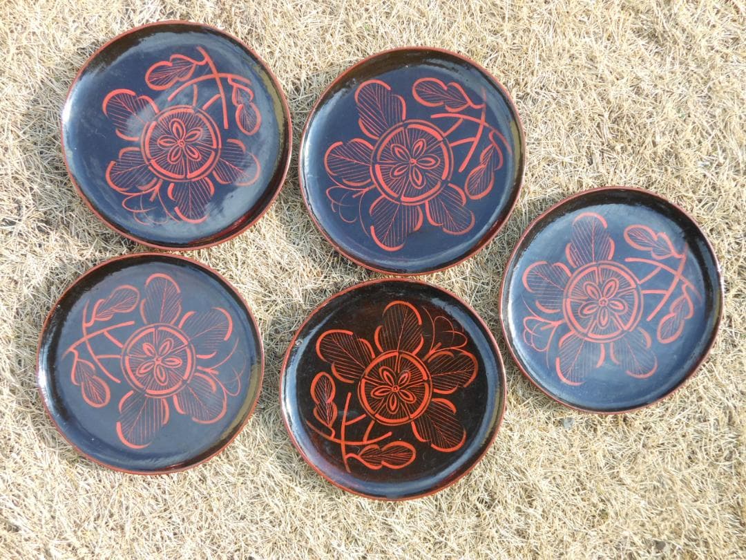 芙蓉の花　菓子皿　取り皿　銘々皿　五枚　天然木　アンティーク