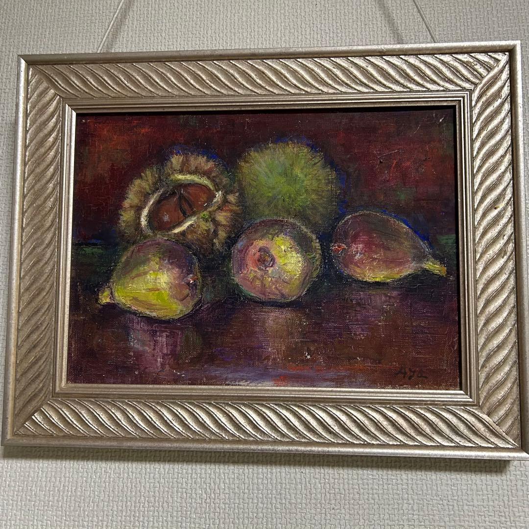 油彩画 果物の静物画　額縁の大きさ約33cm×44cm