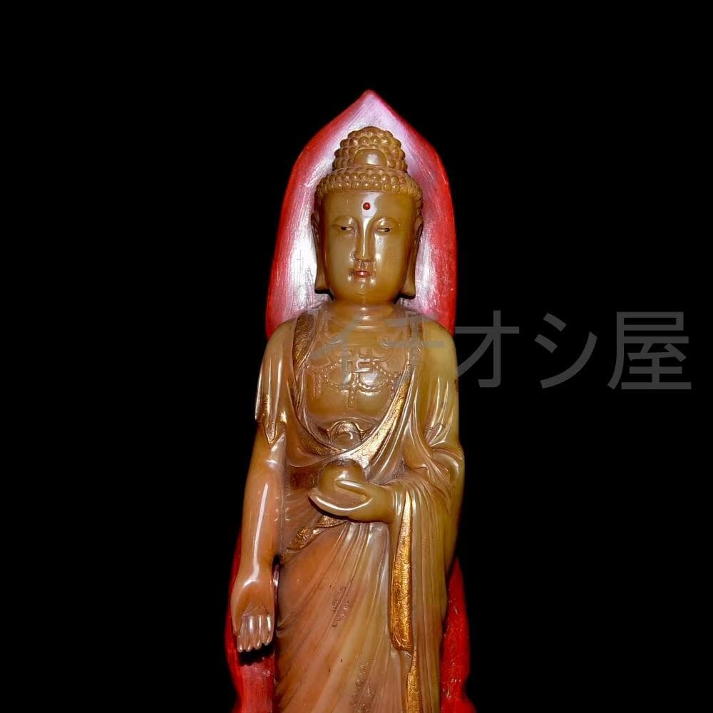 中国古美術 寿山田黄石彫 尚均銘《一佛兩弟子》印章 共箱 極細工 時代物 置物