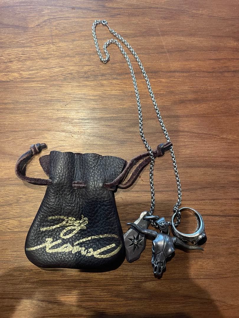 BIG HAND太陽刻印&バッファロースカル&オニキスリング　ネックレス