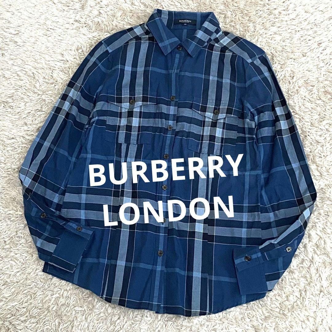 極美品♡バーバリー メガチェック 長袖シャツ♡ブルー ノバチェック
