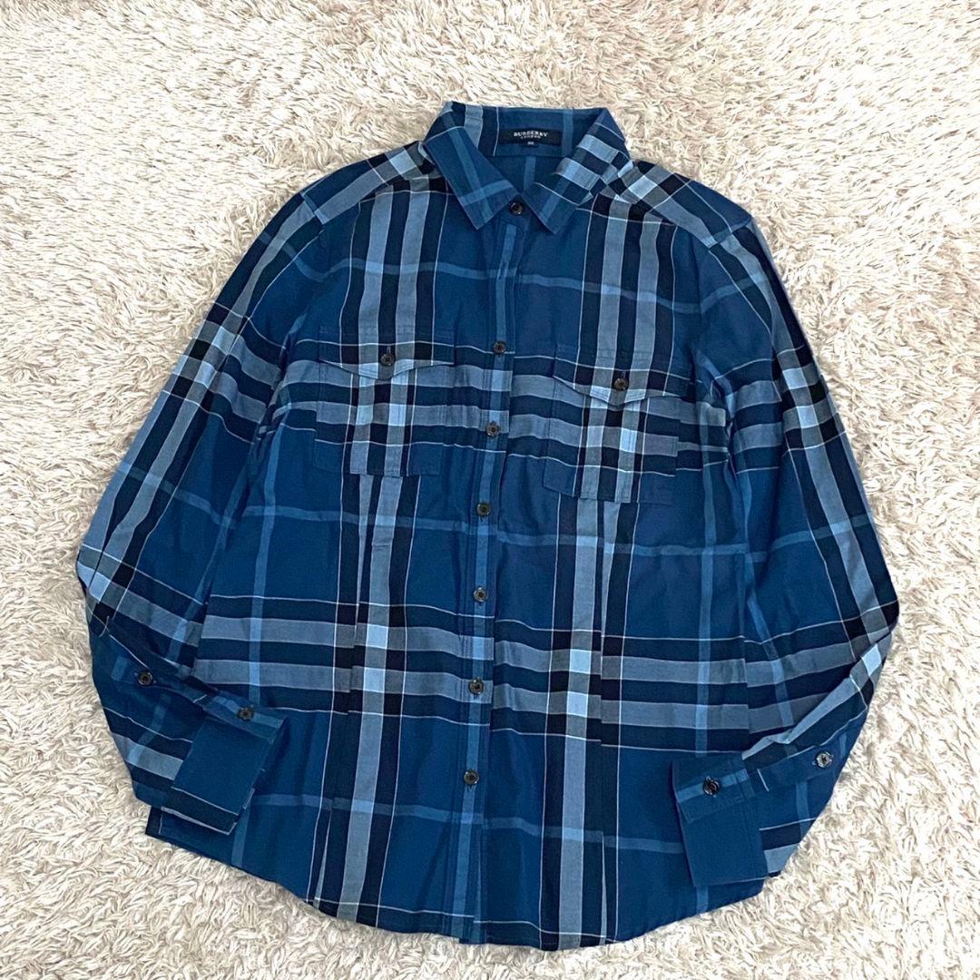 極美品♡バーバリー メガチェック 長袖シャツ♡ブルー ノバチェック