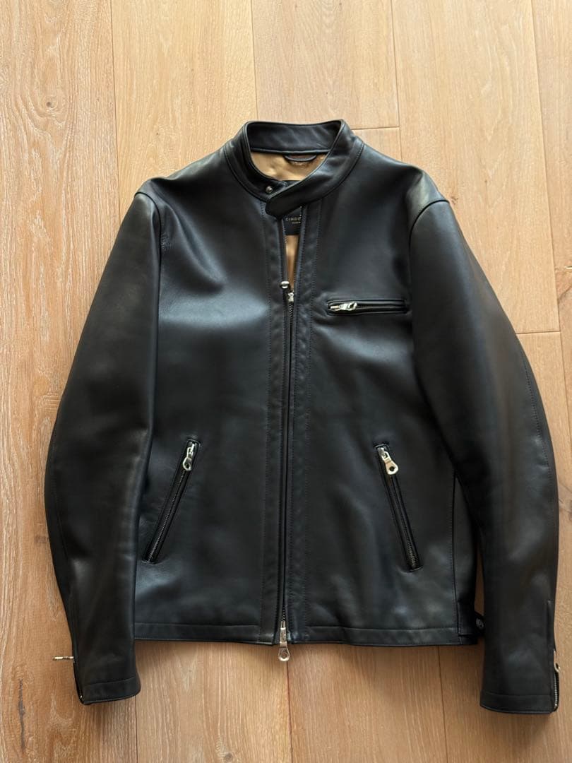 【1回着用】　チンクアンタ　ラム　シングルライダース　48 ラムナッパレザー スタンドカラー シングルライダース【SINGLE RIDERS