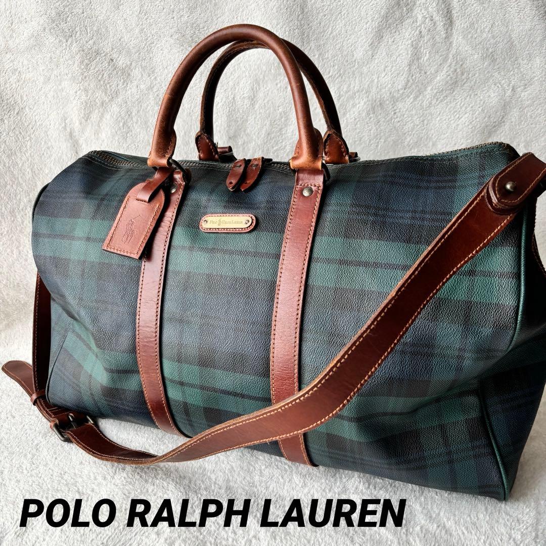 ポロラルフローレン ボストンバッグ ２WAY PVCレザー ブラックウォッチ 緑