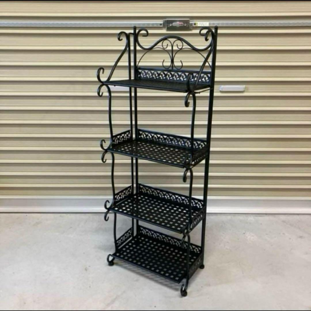 アンティーク調 アイアンフレーム 4段折りたたみラック 飾り棚 花台 レトロ