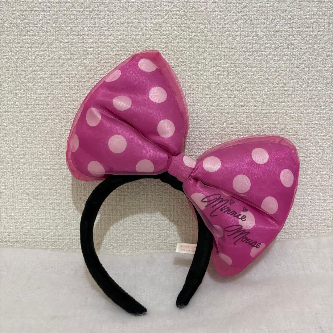 ミニーマウス ピンク水玉リボンカチューシャ - メルカリ