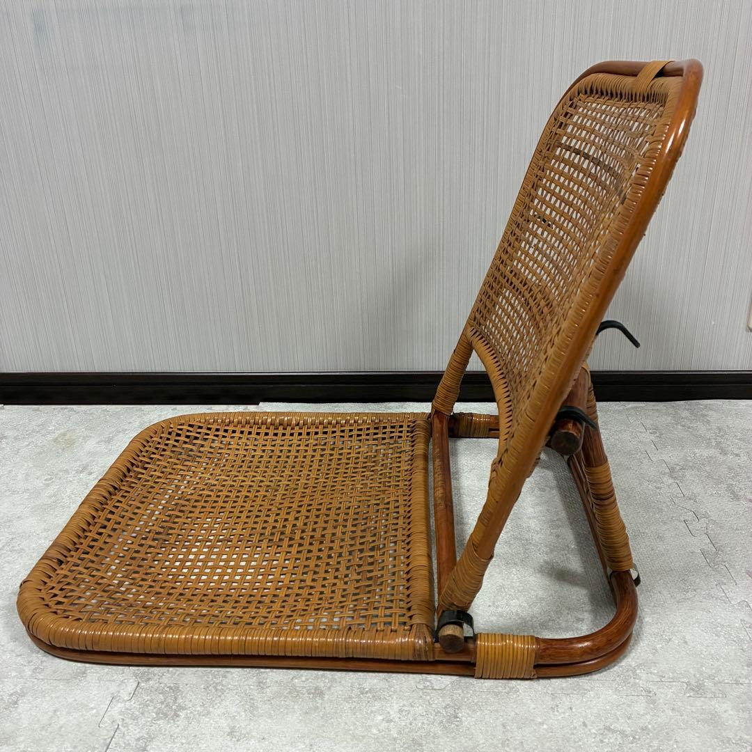 籐 ラタン折りたたみ座椅子 背もたれ調整可能 リクライニング 昭和