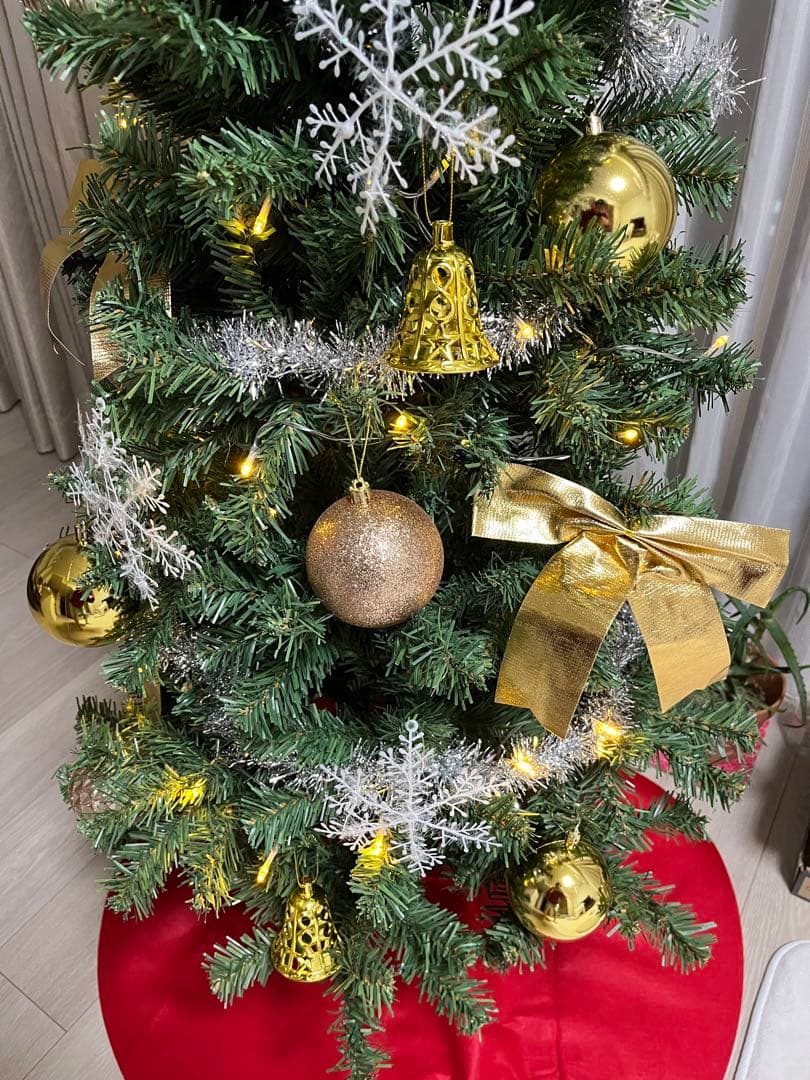 クリスマスツリー 210cm シルバーピンクゴールド 電飾装飾フルセット