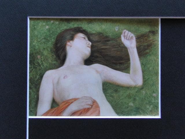 黒田清輝、【野辺】、新品高級額 額装付、年代物・希少画集画、状態良好