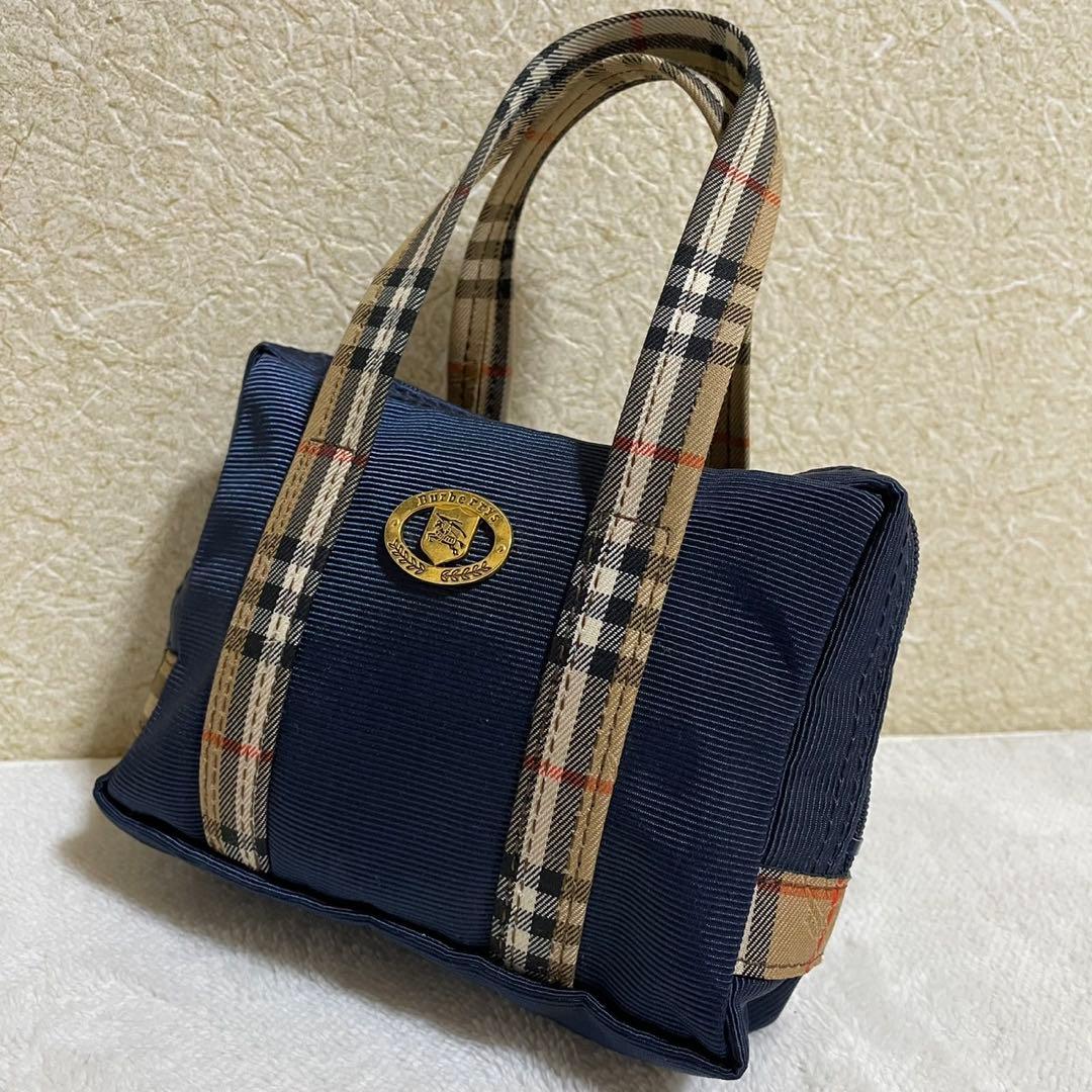 美品 バーバリー ノバチェック ホースロゴ ミニハンドバッグ ナイロン