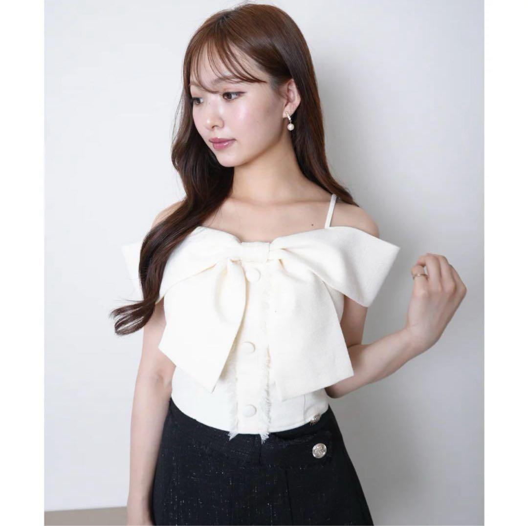 LIP SERVICE⭐︎ツイードリボンオフショルトップス アイボリー